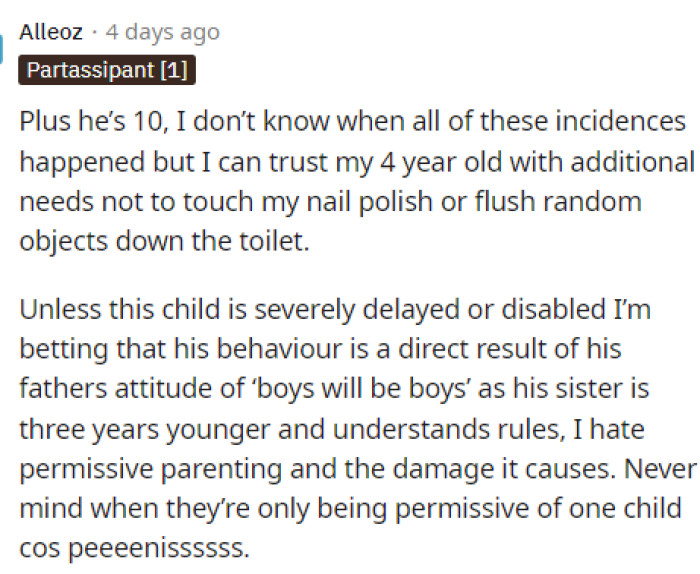 The age difference makes a significant impact, but they should be held to the same standard, and really, they're still NTA in this situation.