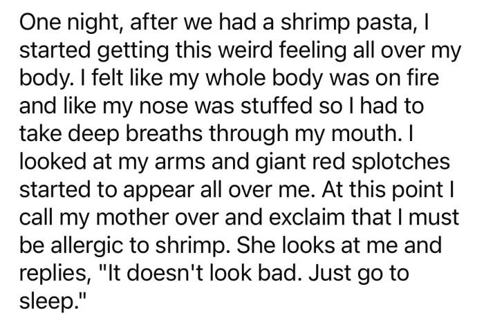 OP started feeling weird and uncomfortable after eating meals that contained shrimp.