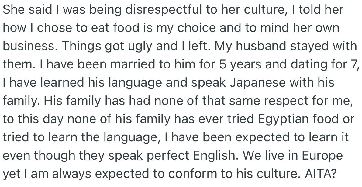 OP's SIL Accused Her of Disrespecting Japanese Culture, but OP Was Adamant That She Will Eat However She Wants
