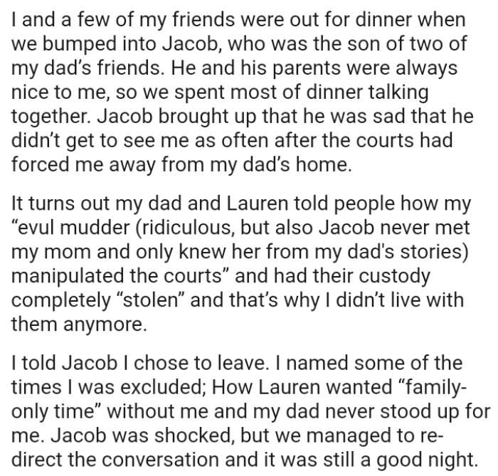 He and His Parents Were Always Nice to the OP, So They Spent Most of Dinner Talking Together