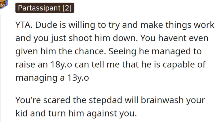 The stepdad wants to help, but the OP doesn't give him a chance.