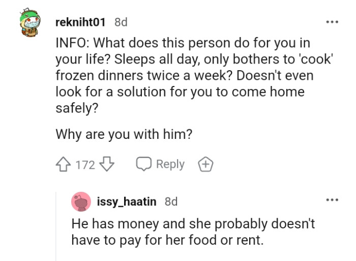 This Redditor wants to know why the OP is still with him