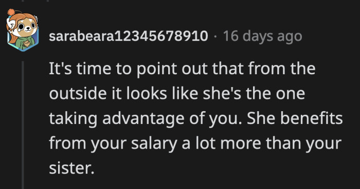 It was ironic for her to point out that OP was being scammed by his family