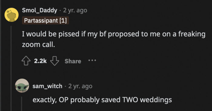 The bar really is in hell if OP's cousin thinks it's okay to propose that way