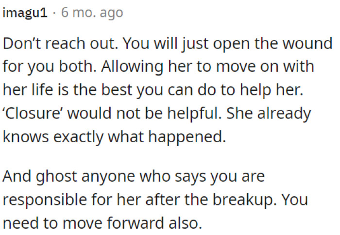 OP needs to ignore those who say he is responsible for her.