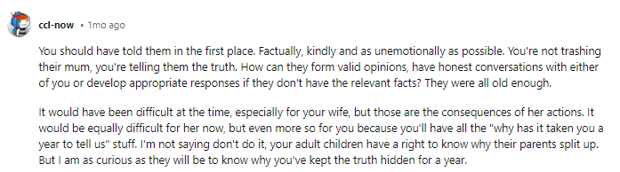 21. You both need to gather the kids while the ex tells them the truth.