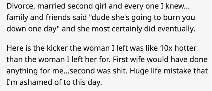 Asked for separation to be with the girl he kissed. She eventually left him and he now considers the affair the biggest mistake of his life.