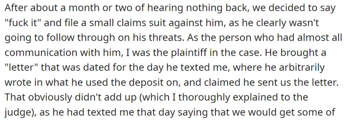 Eventually, the OP decided to file a small claims suit: