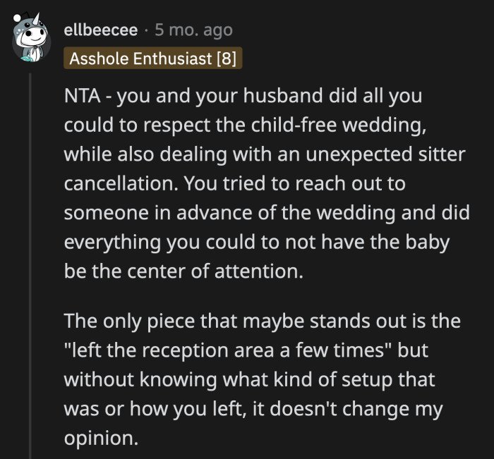 Unless OP left the hall during the toasts or dances, I don't see how this could be stealing the spotlight