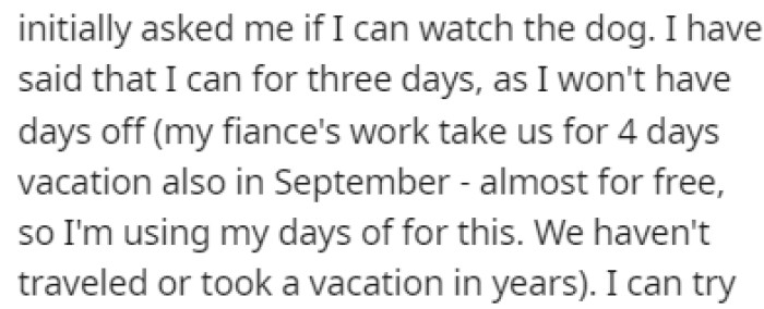 OP Told His Mom That They Can Take Care of the Dog for Three Days