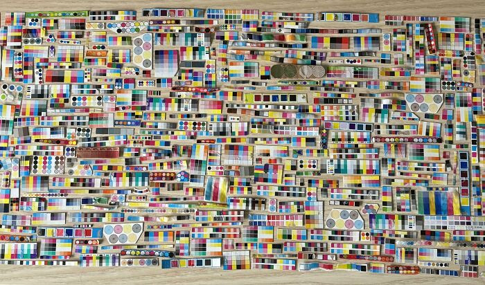 "My Collection Of Color Test Strips From Packaging. Note Some Of The Unusual Shapes And Misprint "