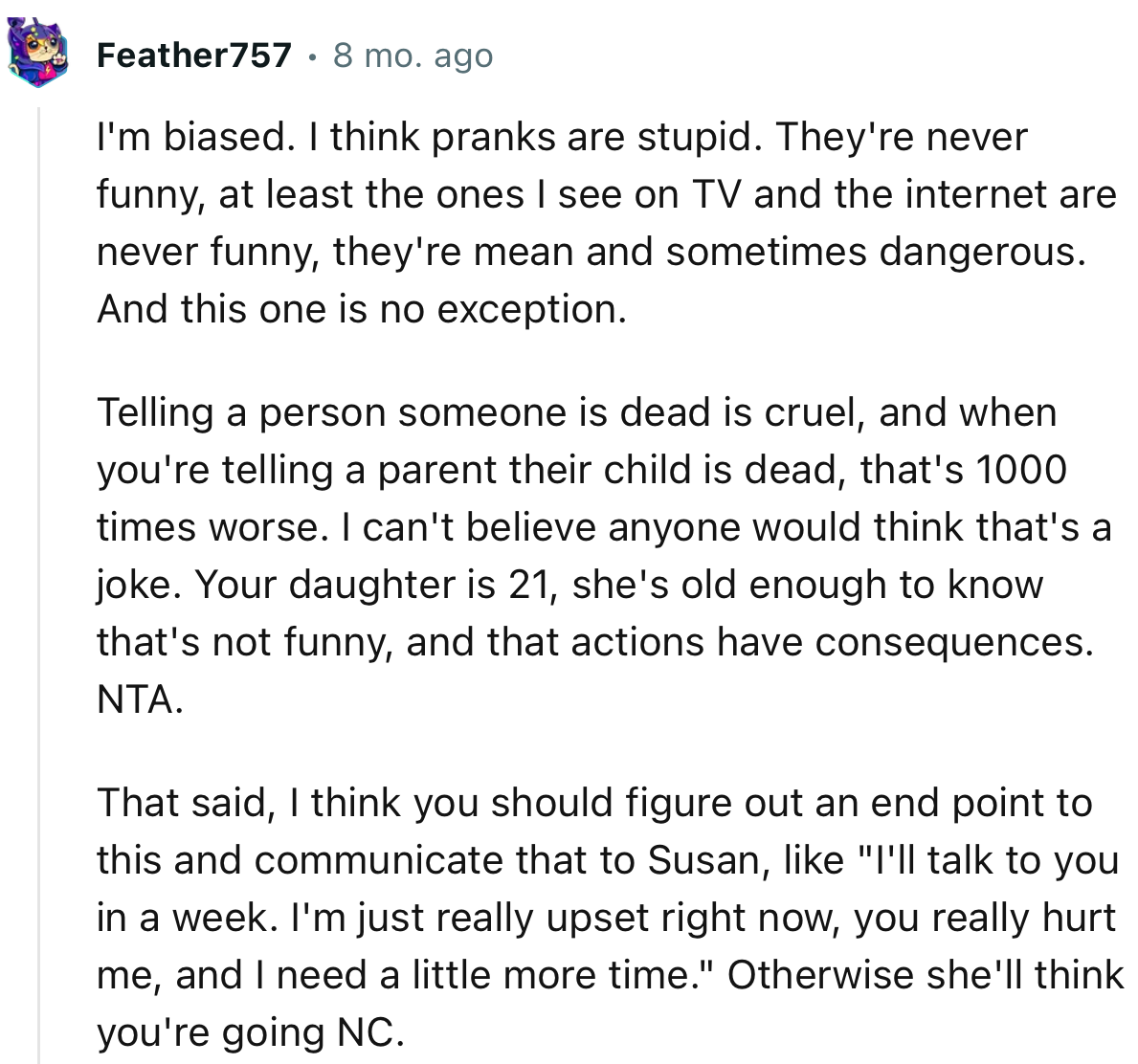 “I think you should figure out an end point to this and communicate that to Susan.”