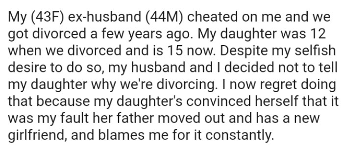 OP's daughter's convinced herself that it was her fault her father moved out