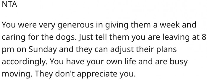 4. She should inform them when she is leaving and allow them to adjust their plans accordingly.