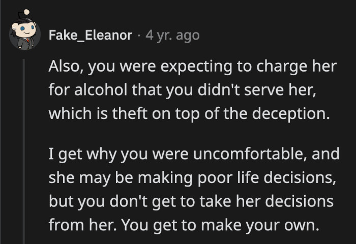 The OP was actually crestfallen that it was too late to edit back the receipt to hide the virgin cocktails