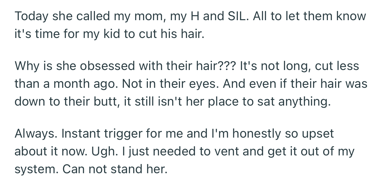 OP can’t understand why her MIL is still so obsessed with her son's hair to this day