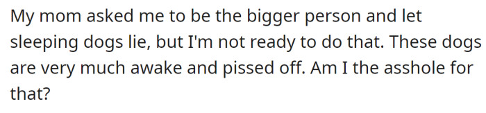 But the OP wonders if they are in the wrong for their stance: