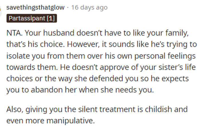 The husband should either get over it or something because controlling her really isn't the answer here especially because he can't really control her.