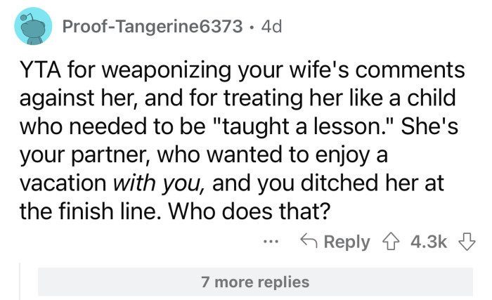 OP's wife is not a child that should be 