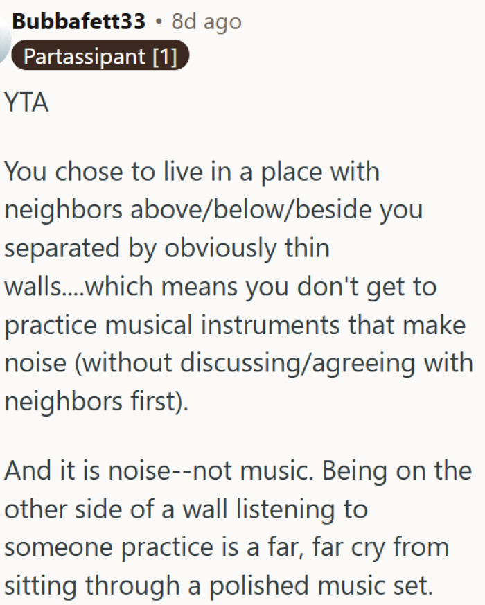 Living in shared housing means your instrument practice is noise, not music