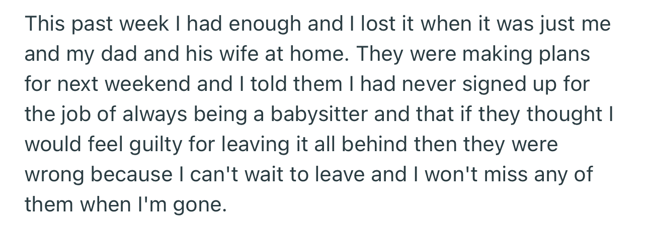 OP made it clear to her parents that she never signed up to be a caregiver
