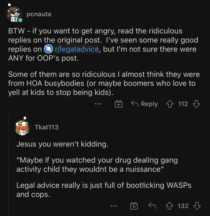 These users didn't approve of the original comments from r/legaladvice (see above)