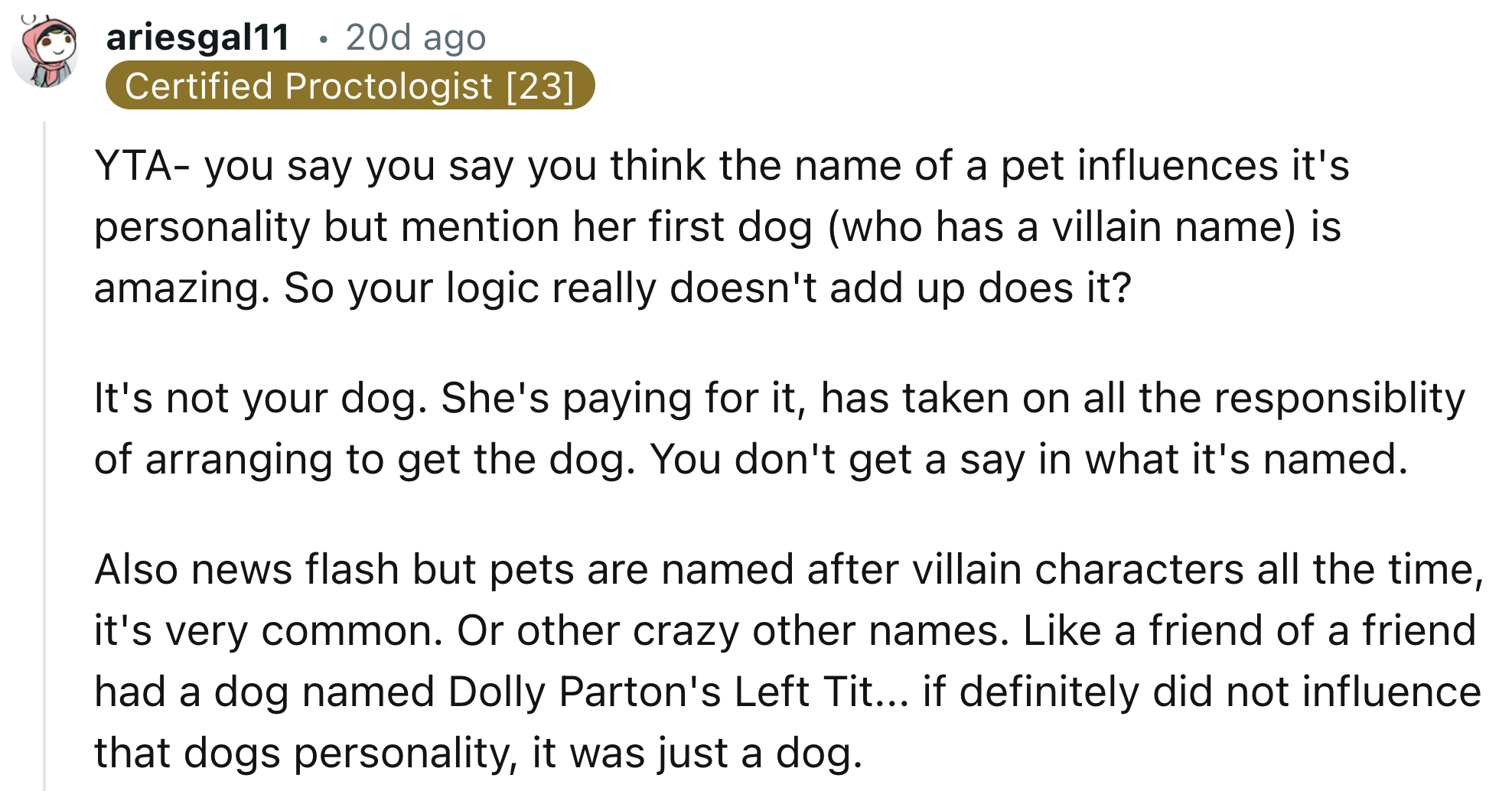 It's Not OP's Dog; He Should Drop the Subject and Let Her Name the Dog