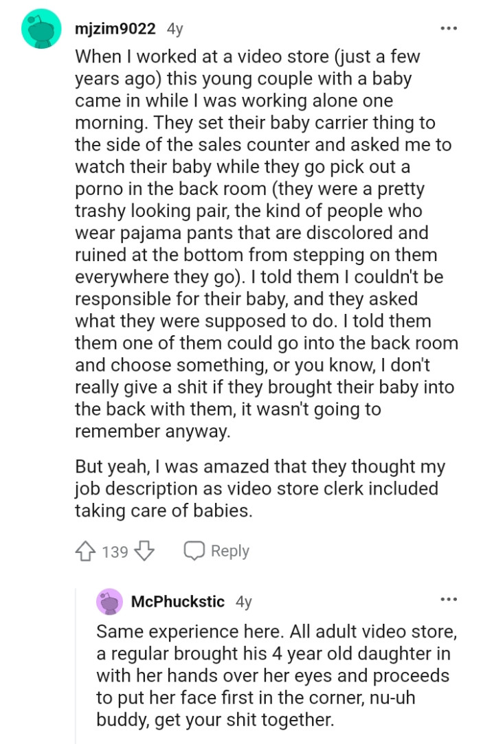 Setting their baby carrier thing to the side of the counter