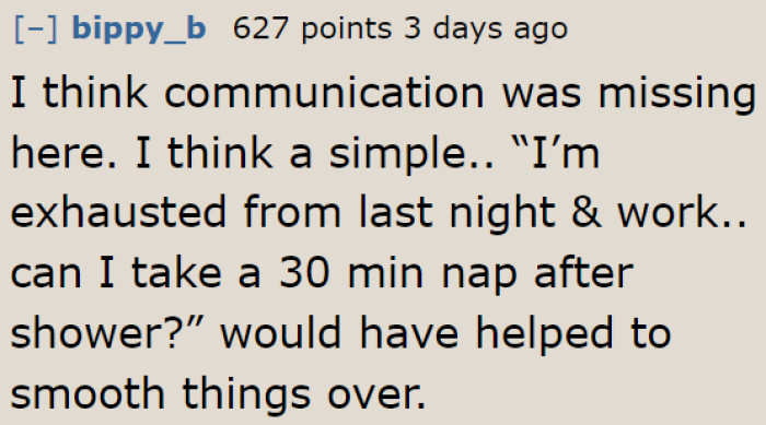 It would have been smooth if he had told his wife about taking a nap.