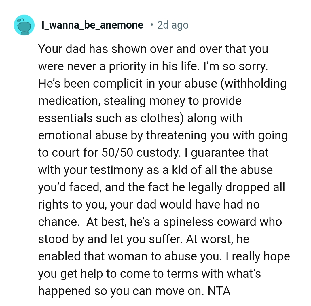 He's been complicit in the OP's abuse