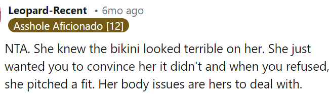 Her body insecurities are her responsibility.