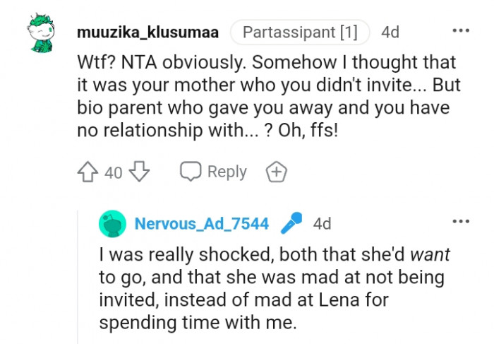 This OP thought it was the mom who wasn't invited