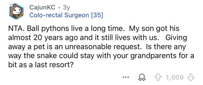 “Giving away a pet is an unreasonable request.”