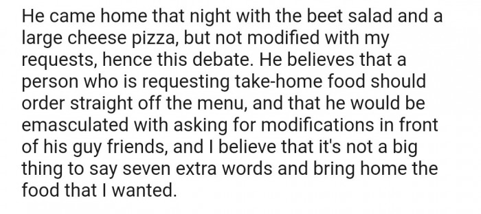 The reason her boyfriend didn't get the food she wanted is just outstanding