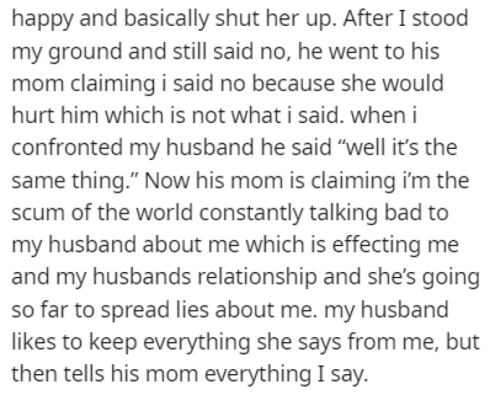OP stood her ground, and now the MIL is spreading all sorts of lies about her