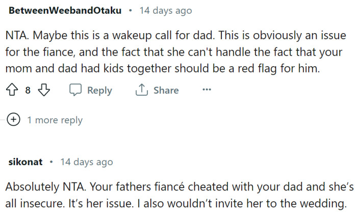 Fiancée is the one with the issue, and she should deal with it