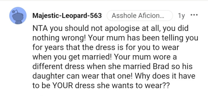 She Doesn't Have to Wear OP's Dress