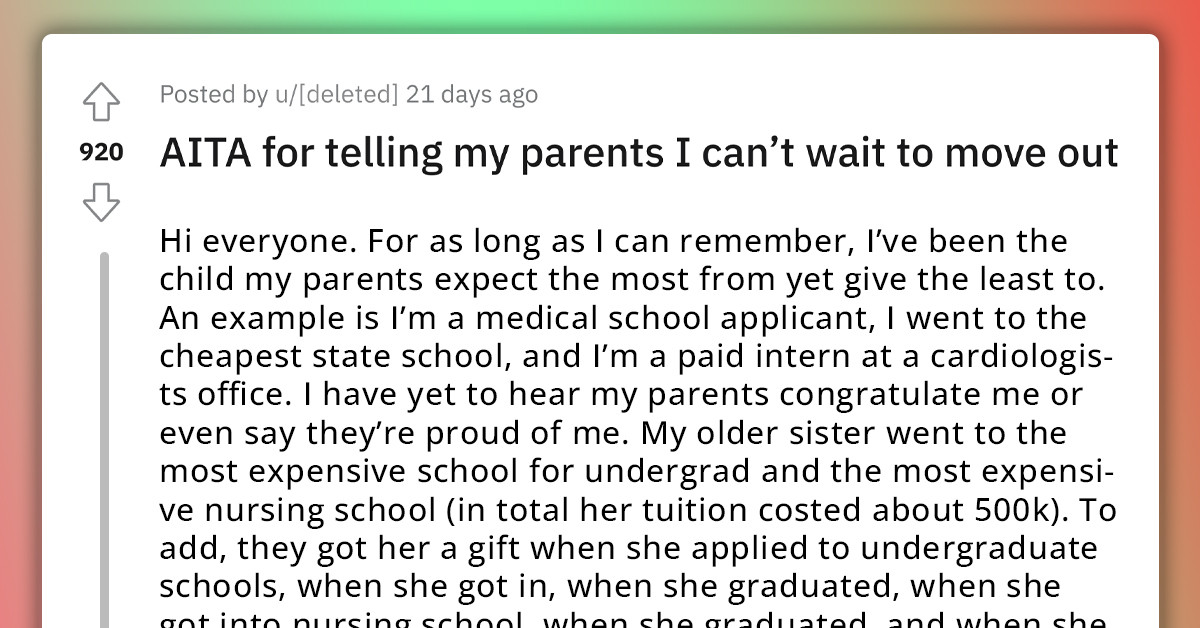 Parents Furious After Their Child Said They Would Move Out In A "Heartbeat" Because Of Their Constant Favoritism