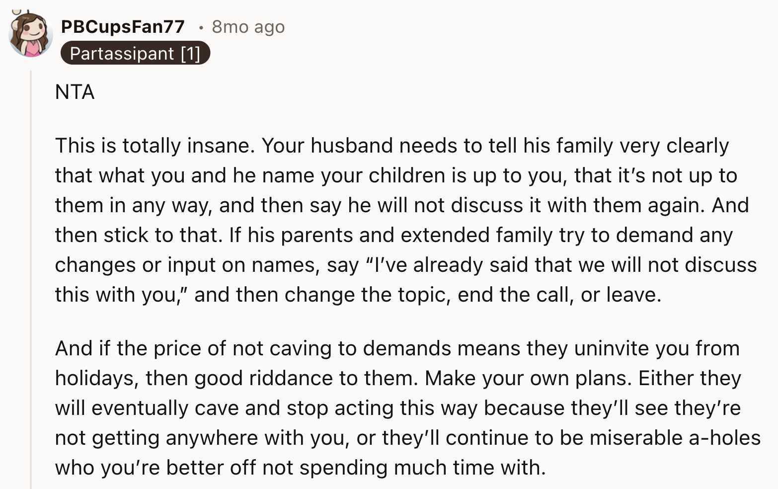 He Should Tell His Family That It's Not Their Choice On How To Name Kids