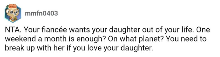 I couldn't imagine *one* weekend a month being enough for a parent who so obviously loves their kid