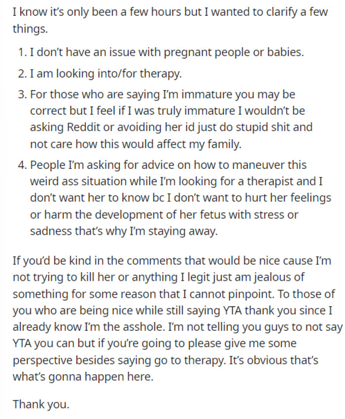 She then adds an update to answer some questions and respond to people in the comments.