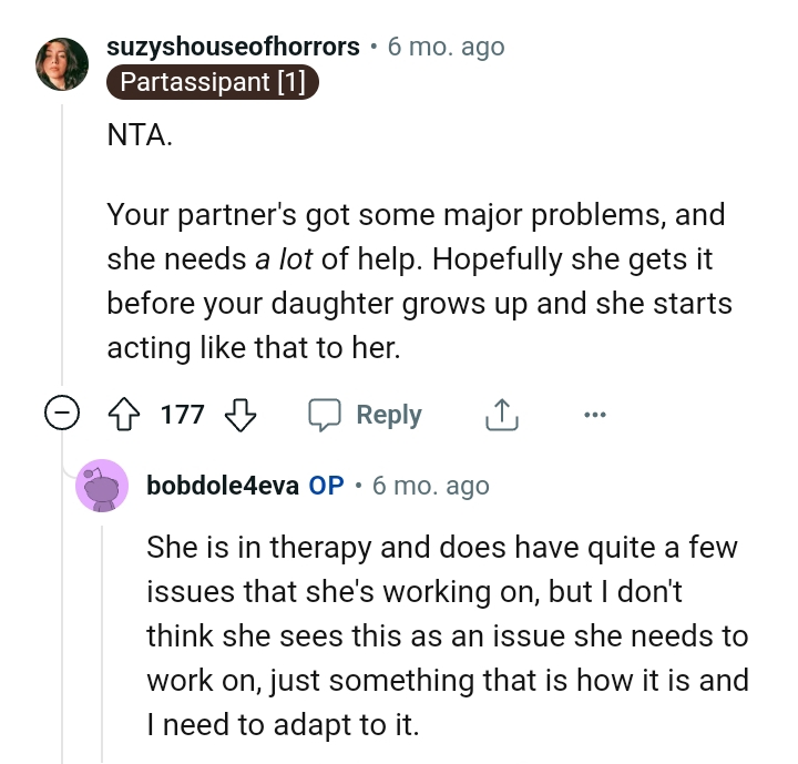 She's in therapy and has some issues