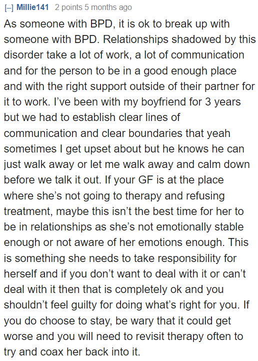 A person with the mental disorder discusses how to make things work when dating a partner with BPD.