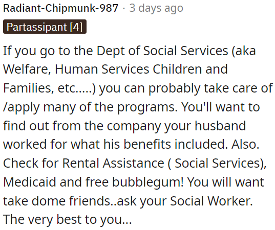 OP needs to visit the Department of Social Services for assistance with various programs.