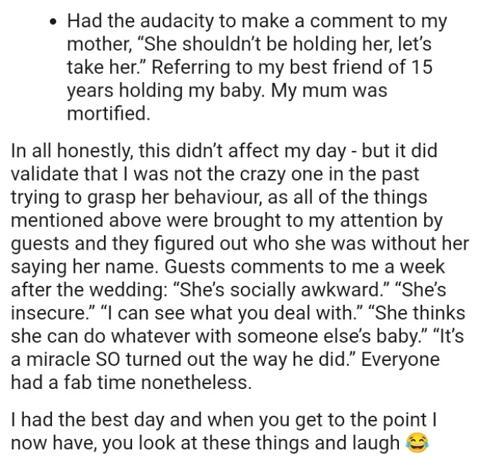 It did validate that the OP was not the crazy one in the past trying to grasp her behavior