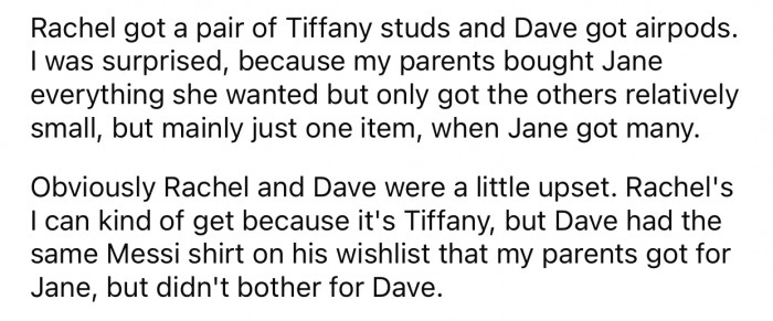 One of the gifts was on both Rachel and Dave's wishlist, but only one of them received it as a gift.