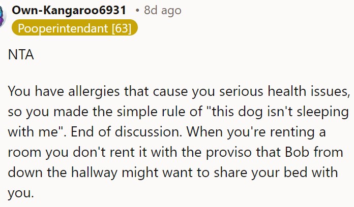 The OP was not in the wrong; it was for her health