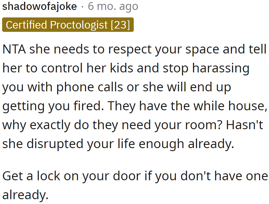 The sister and her children need a lesson on respect.