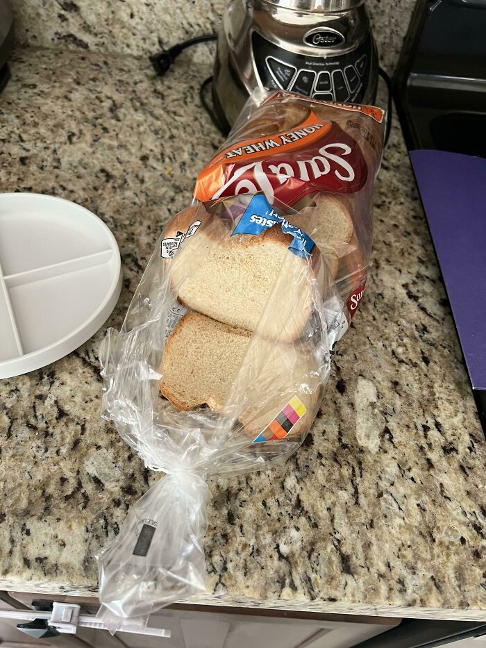 "This Is How My Husband Opens The Bread If I Don’t Get To It First. He Just Rips A Hole In The Bag And Leaves It Open Like This Too"