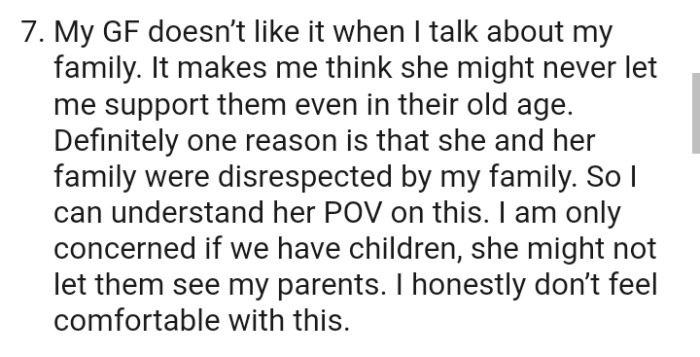 A girlfriend that doesn't like when you talk about your own family